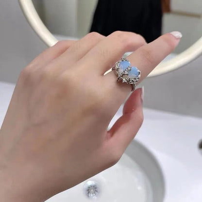 Eleganza Italiana Heart Open Rings for Women Korea Geometric Crystal Moonstone Gothic Finger Ring Y2K Accessories Trendy Aesthetic Jewelry Gift Streetwear high fashion shein amazon temu target Walmart online