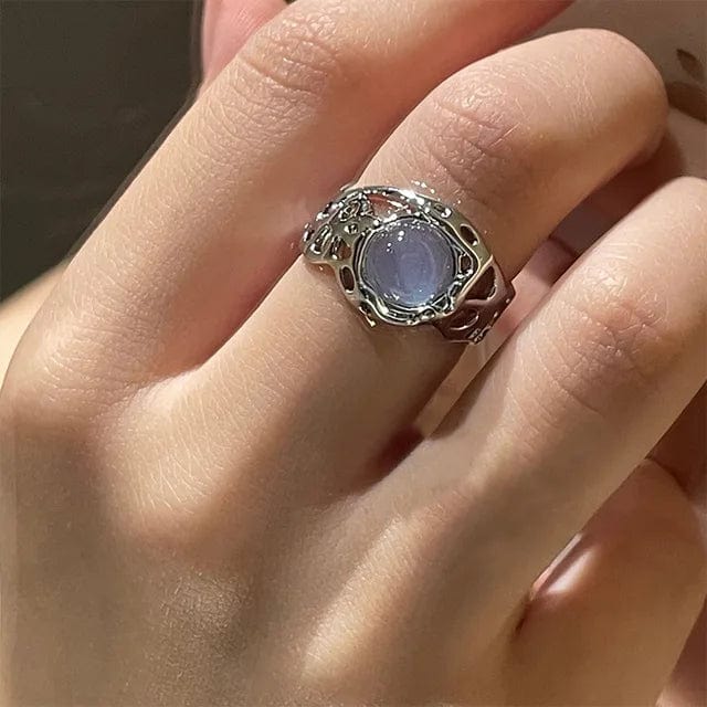 Eleganza Italiana Heart Open Rings for Women Korea Geometric Crystal Moonstone Gothic Finger Ring Y2K Accessories Trendy Aesthetic Jewelry Gift Streetwear high fashion shein amazon temu target Walmart online