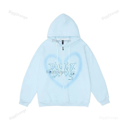 Eleganza Italiana Heart shaped letter hoodie oversize loose casual Harajuku draped feeling lazy men autumn American hoodie hiphop jacket grunge Streetwear high fashion shein amazon temu target Walmart online