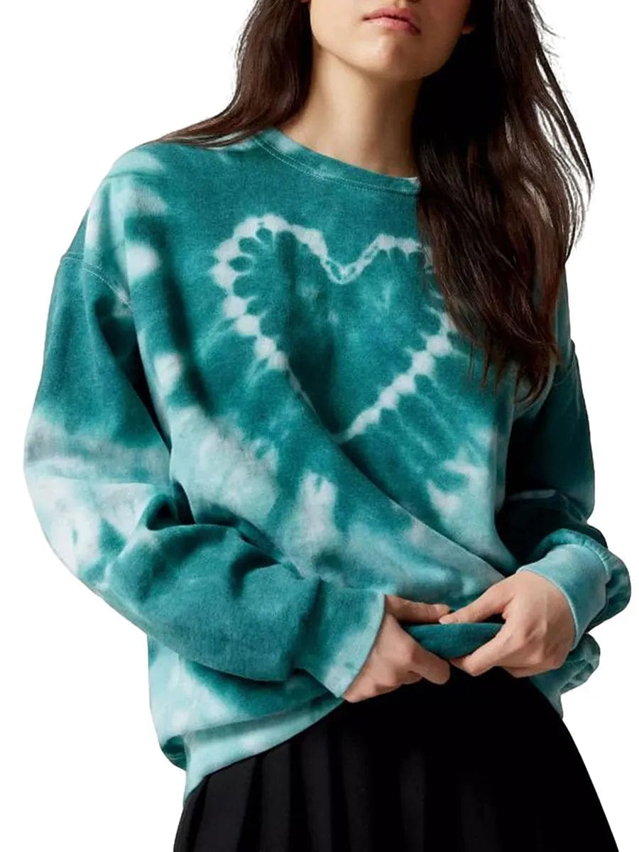 Eleganza Italiana Heart Tie Dye Print Sweatshirts for Women Spring Autumn Loose Long Sleeve Crewneck Pullovers Tops Y2K Grunge Hoodie Streetwear Streetwear high fashion shein amazon temu target Walmart online