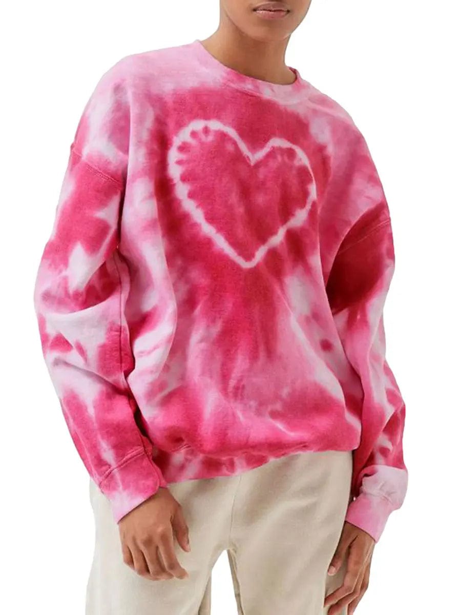 Eleganza Italiana Heart Tie Dye Print Sweatshirts for Women Spring Autumn Loose Long Sleeve Crewneck Pullovers Tops Y2K Grunge Hoodie Streetwear Streetwear high fashion shein amazon temu target Walmart online