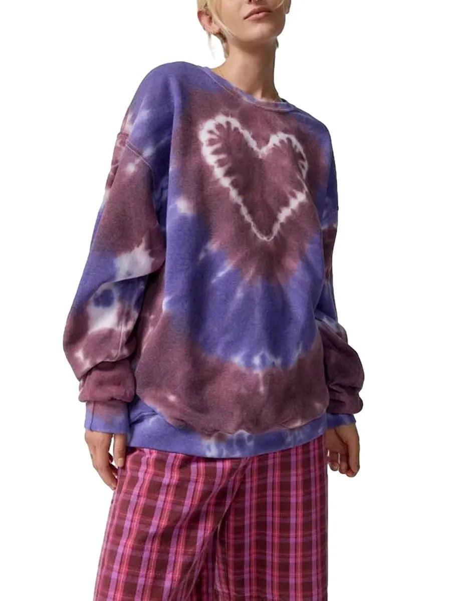 Eleganza Italiana Heart Tie Dye Print Sweatshirts for Women Spring Autumn Loose Long Sleeve Crewneck Pullovers Tops Y2K Grunge Hoodie Streetwear Streetwear high fashion shein amazon temu target Walmart online