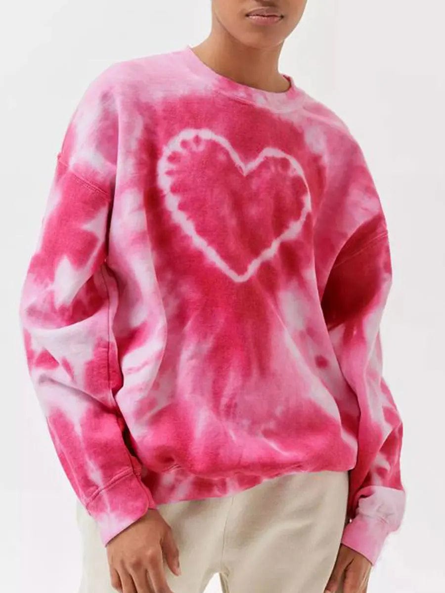 Eleganza Italiana Heart Tie Dye Print Sweatshirts for Women Spring Autumn Loose Long Sleeve Crewneck Pullovers Tops Y2K Grunge Hoodie Streetwear Streetwear high fashion shein amazon temu target Walmart online