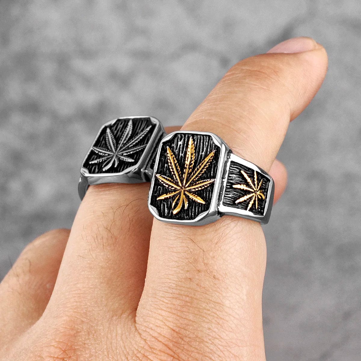 Eleganza Italiana Hemp Leaves Stainless Steel Mens Rings Punk Hip Hop Unique Trendy for Male Boyfriend Biker Jewelry Creativity Gift Wholesale Streetwear high fashion shein amazon temu target Walmart online