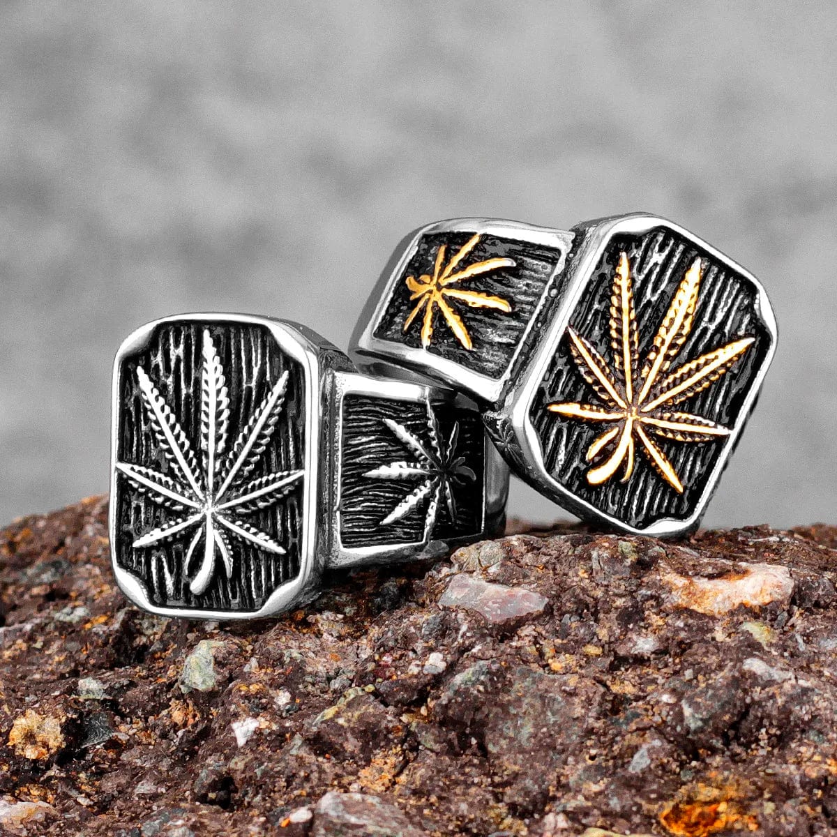 Eleganza Italiana Hemp Leaves Stainless Steel Mens Rings Punk Hip Hop Unique Trendy for Male Boyfriend Biker Jewelry Creativity Gift Wholesale Streetwear high fashion shein amazon temu target Walmart online