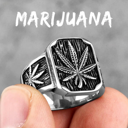 Eleganza Italiana Hemp Leaves Stainless Steel Mens Rings Punk Hip Hop Unique Trendy for Male Boyfriend Biker Jewelry Creativity Gift Wholesale Streetwear high fashion shein amazon temu target Walmart online