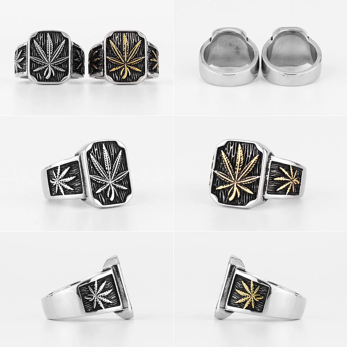 Eleganza Italiana Hemp Leaves Stainless Steel Mens Rings Punk Hip Hop Unique Trendy for Male Boyfriend Biker Jewelry Creativity Gift Wholesale Streetwear high fashion shein amazon temu target Walmart online