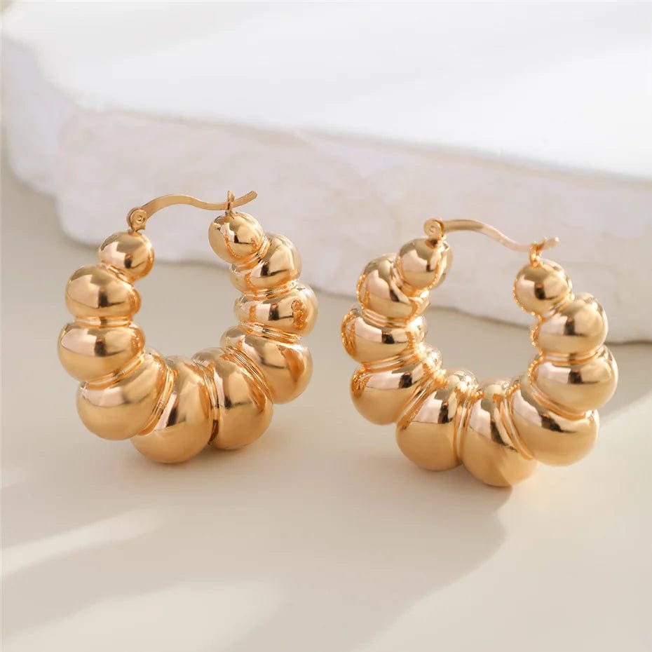 Eleganza Italiana High Quality 18K Gold Plated Geometric Circle Croissant Hoop Earrings Trend Gothic C Shape Textured Lightweight Chic Y2K Jewelry Streetwear high fashion shein amazon temu target Walmart online