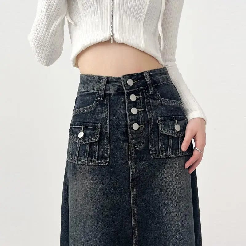 Eleganza Italiana High-waisted Cargo Denim Skirt Women&