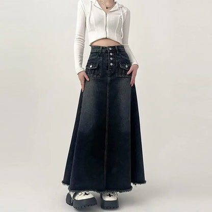 Eleganza Italiana High-waisted Cargo Denim Skirt Women&