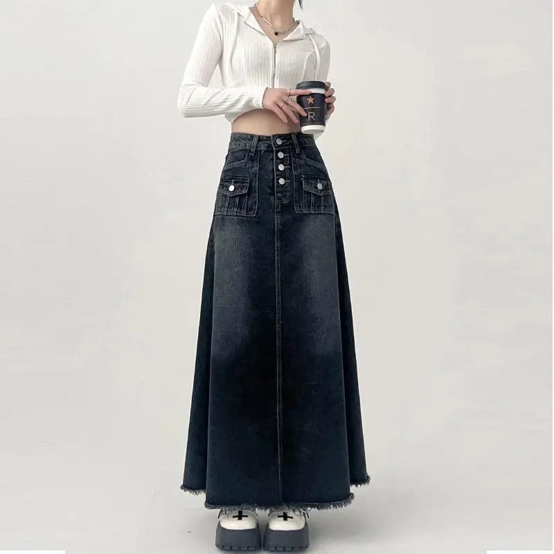 Eleganza Italiana High-waisted Cargo Denim Skirt Women&