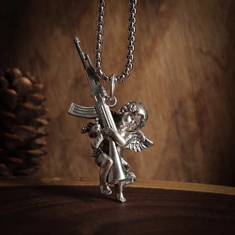 Eleganza Italiana Hip Hop Angel Cupid Holding Special Rifle Y2K Shotgun Pendant Necklace for Men Women Fashion Personality Casual Jewelry Streetwear high fashion shein amazon temu target Walmart online