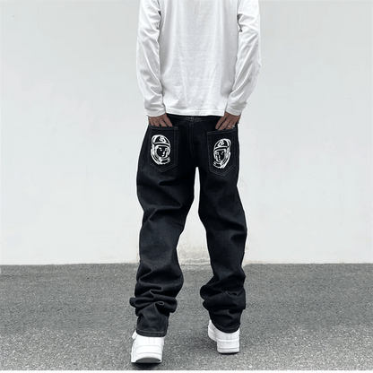 Eleganza Italiana Hip Hop Flying Dog Print Jeans for Men High Street Straight Loose Wide leg Pants Fashion Baggy Trousers Male Y2K Luxury Denim Streetwear high fashion shein amazon temu target Walmart online