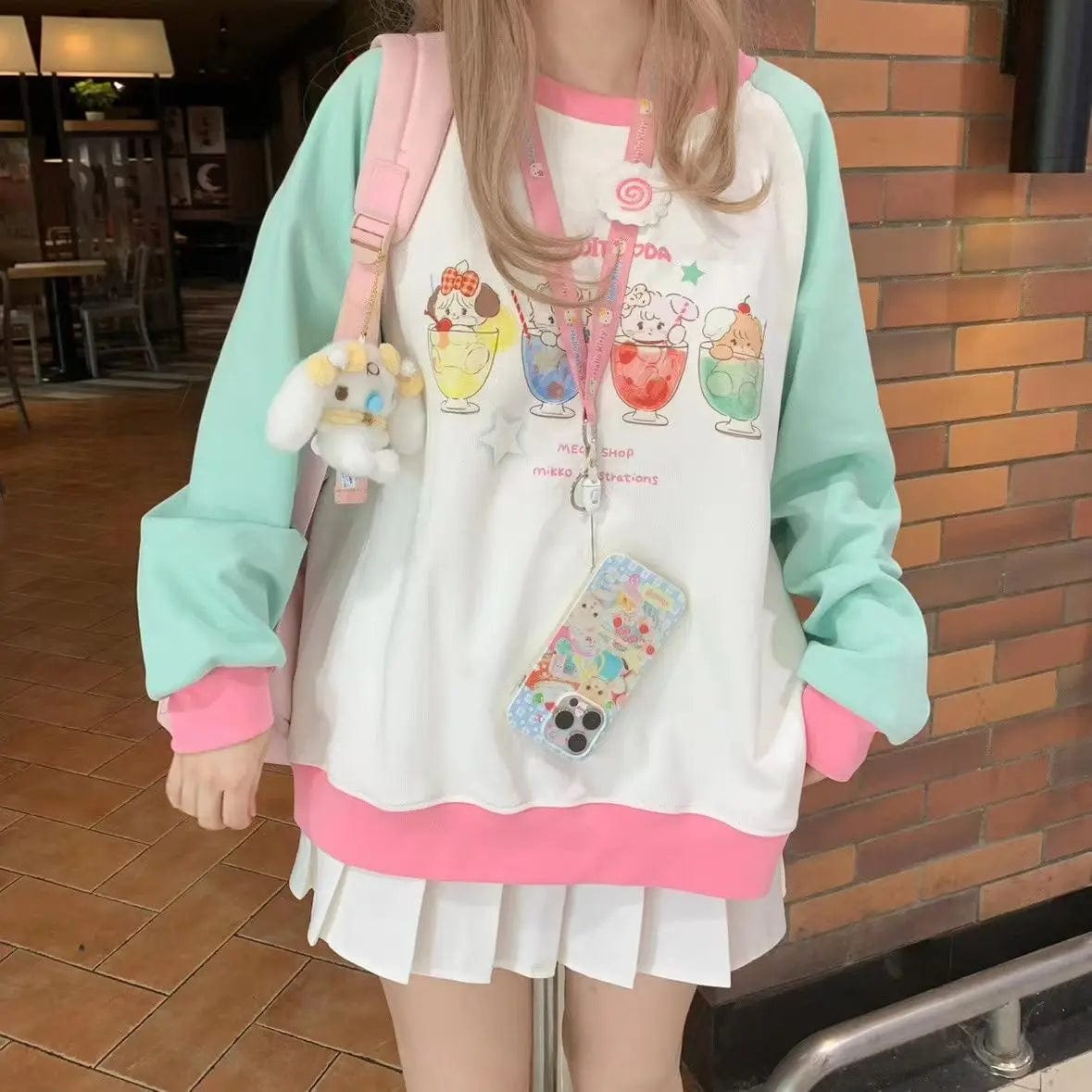 Eleganza Italiana HOUZHOU Y2k Harajuku Kawaii Cute Hoodie Women Japanese Fashion Patchwork Cartoon Print Design Sweatshirt Preppy Style Female New Streetwear high fashion shein amazon temu target Walmart online