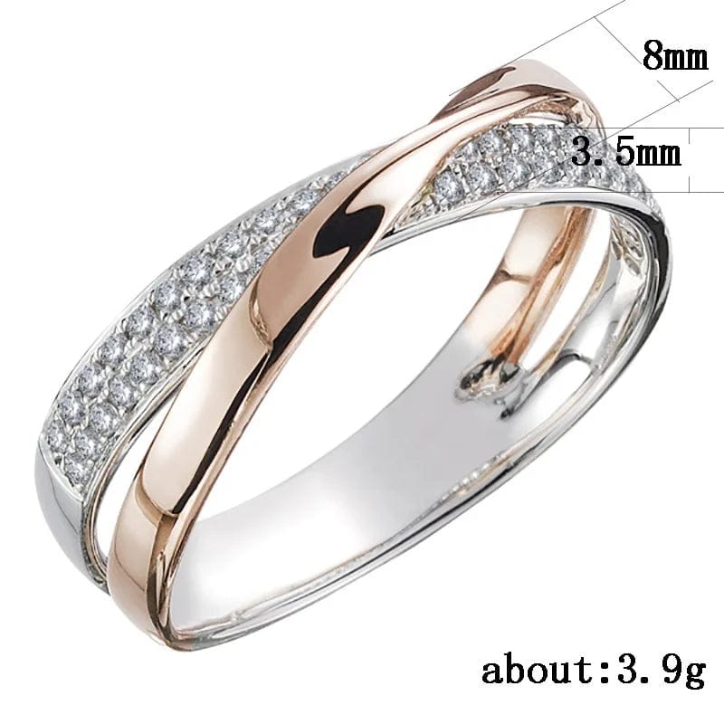 Eleganza Italiana Huitan Newest Fresh Two Tone X Shape Cross Ring for Women Wedding Trendy Jewelry Dazzling CZ Stone Large Modern Rings Streetwear high fashion shein amazon temu target Walmart online