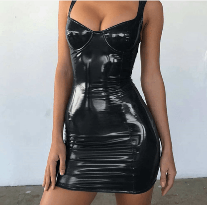 Eleganza Italiana INS PU Leather Dress Sleeveless Skinny Sheath Streetwear high fashion shein amazon temu target Walmart online