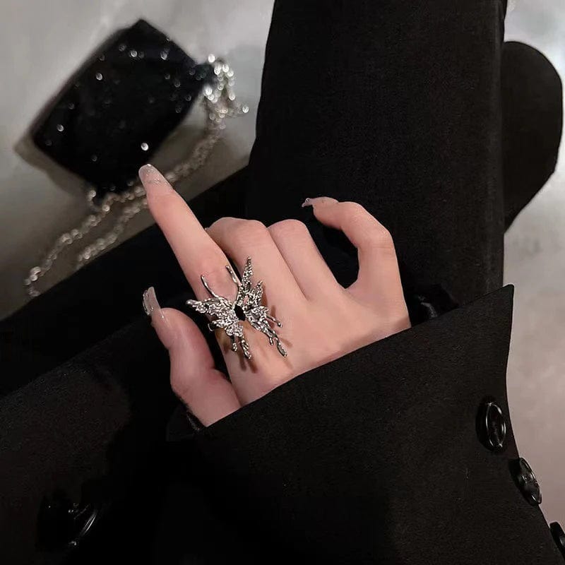 Eleganza Italiana Irregular Butterfly Ring Liquid Metal Butterfly Aesthetic Gothic Insect Punk Open Rings Jewelry Gift For Women Cool Girl Streetwear high fashion shein amazon temu target Walmart online