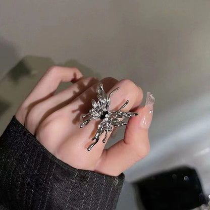 Eleganza Italiana Irregular Butterfly Ring Liquid Metal Butterfly Aesthetic Gothic Insect Punk Open Rings Jewelry Gift For Women Cool Girl Streetwear high fashion shein amazon temu target Walmart online