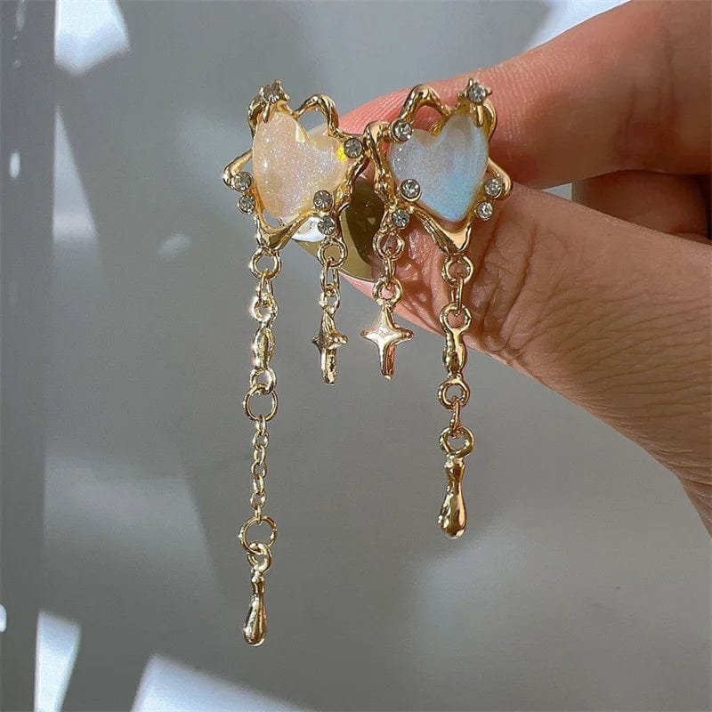 Eleganza Italiana Irregular Heart Tassel Star Earrings for Women Design Senior Gothic Fashion Personality Y2K Drop Earrings Trendy Party Jewelry Streetwear high fashion shein amazon temu target Walmart online