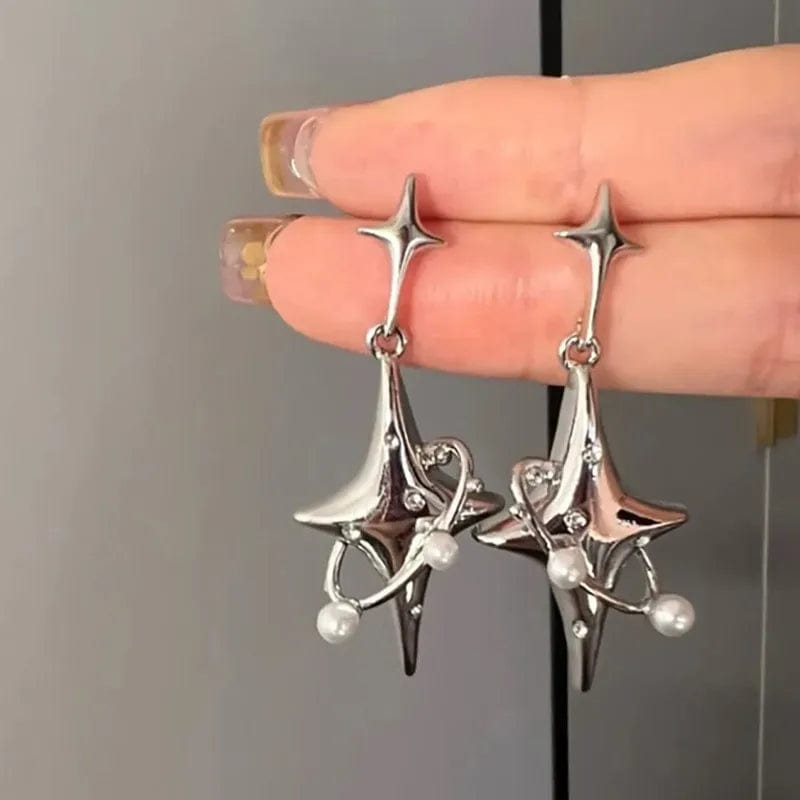 Eleganza Italiana Irregular Heart Tassel Star Earrings for Women Design Senior Gothic Fashion Personality Y2K Drop Earrings Trendy Party Jewelry Streetwear high fashion shein amazon temu target Walmart online