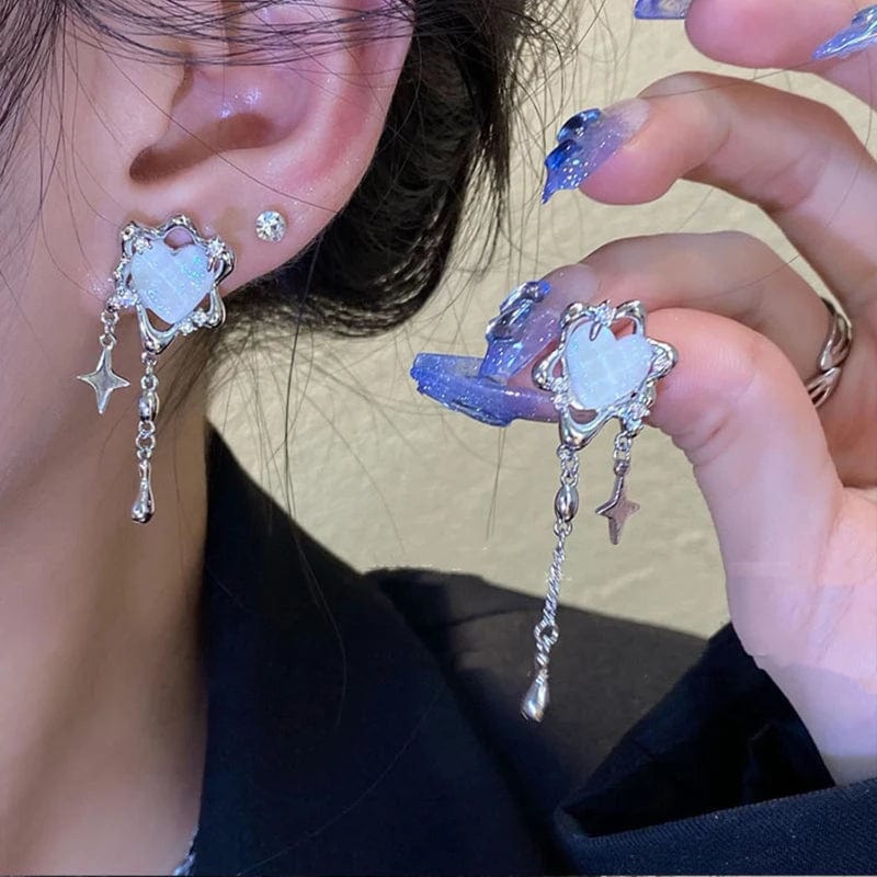 Eleganza Italiana Irregular Heart Tassel Star Earrings Women Design Senior Sense of Fashion Personality Earring 2023 Y2K Trendy Party Jewelry Gift Streetwear high fashion shein amazon temu target Walmart online