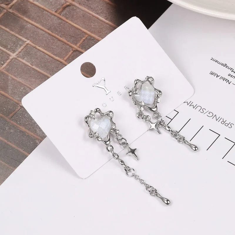 Eleganza Italiana Irregular Heart Tassel Star Earrings Women Design Senior Sense of Fashion Personality Earring 2023 Y2K Trendy Party Jewelry Gift Streetwear high fashion shein amazon temu target Walmart online