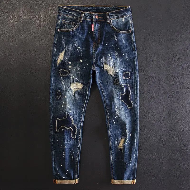 Eleganza Italiana Jeans for Men Cropped Ripped Tapered Male Cowboy Pants with Holes Trousers Broken Torn 90s Streetwear Clothes Y2k 2000s Casual Streetwear high fashion shein amazon temu target Walmart online