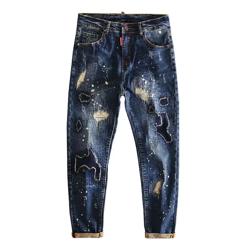 Eleganza Italiana Jeans for Men Cropped Ripped Tapered Male Cowboy Pants with Holes Trousers Broken Torn 90s Streetwear Clothes Y2k 2000s Casual Streetwear high fashion shein amazon temu target Walmart online