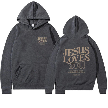 Eleganza Italiana Jesus Loves You Print Hoodies for Women&