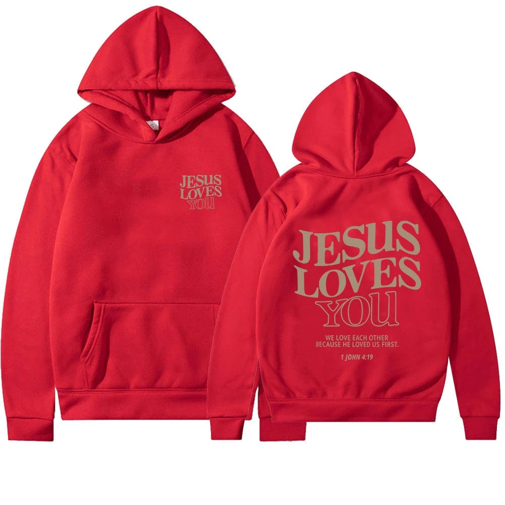 Eleganza Italiana Jesus Loves You Print Hoodies for Women&