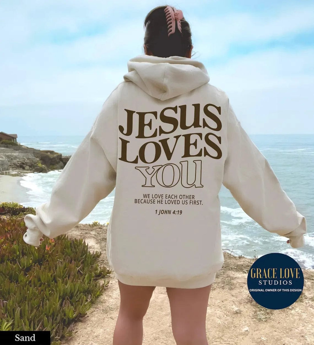 Eleganza Italiana Jesus Loves You Print Hoodies for Women&