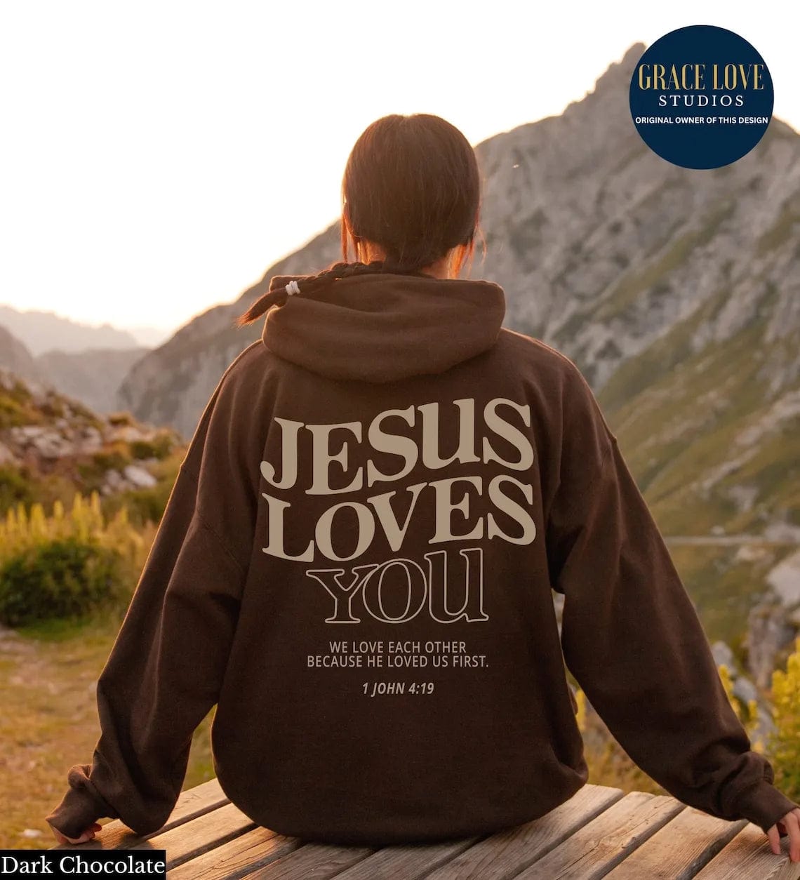 Eleganza Italiana Jesus Loves You Print Hoodies for Women&