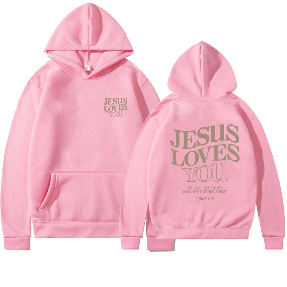 Eleganza Italiana Jesus Loves You Print Hoodies for Women&