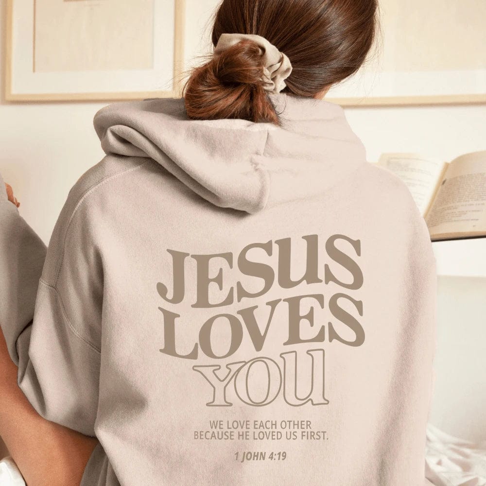 Eleganza Italiana Jesus Loves You Print Hoodies for Women&