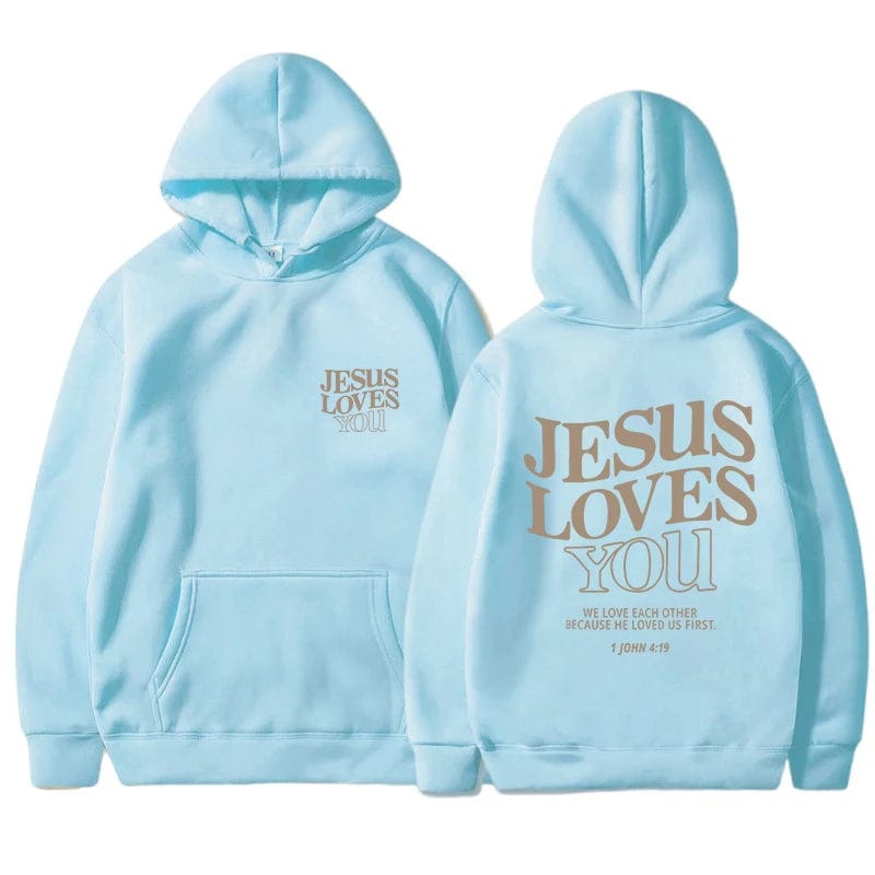 Eleganza Italiana Jesus Loves You Print Hoodies for Women&