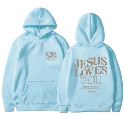 Eleganza Italiana Jesus Loves You Print Hoodies for Women&