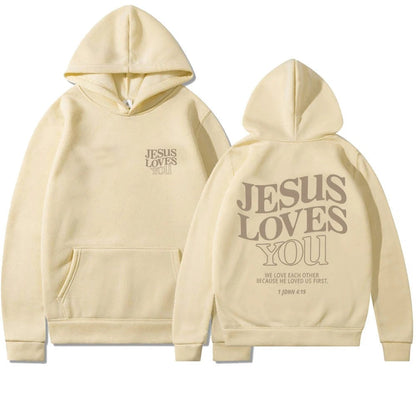 Eleganza Italiana Jesus Loves You Print Hoodies for Women&