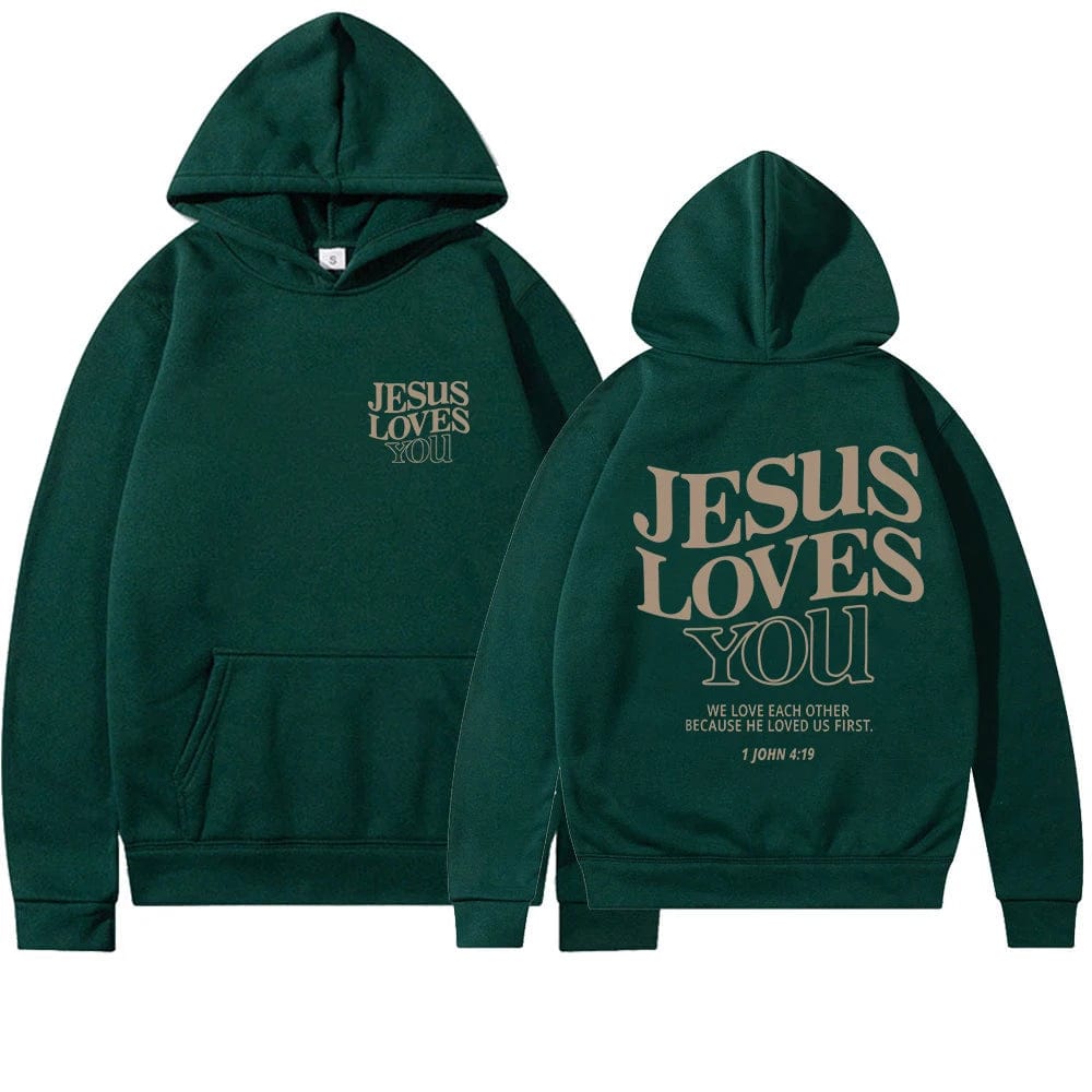 Eleganza Italiana Jesus Loves You Print Hoodies for Women&