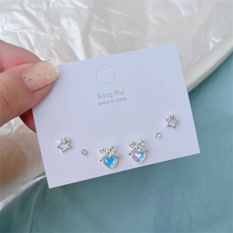 Eleganza Italiana KADRUFI Y2K Blue Colorful Bow-knot Heart Shape Rhinestone Stud Earrings Set Women Korean Fashion Cute Earring Jewelry brincos Streetwear high fashion shein amazon temu target Walmart online