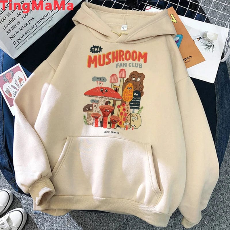 Eleganza Italiana Kawaii Mushroom Hoodies Women Cartoon Grunge Winter Warm Anime Graphic Streetwear Oversized Harajuku Unisex Sweatshirts Female Streetwear high fashion shein amazon temu target Walmart online