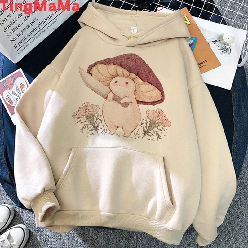 Eleganza Italiana Kawaii Mushroom Hoodies Women Cartoon Grunge Winter Warm Anime Graphic Streetwear Oversized Harajuku Unisex Sweatshirts Female Streetwear high fashion shein amazon temu target Walmart online