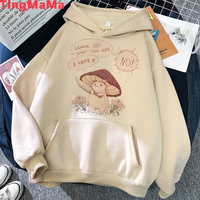 Eleganza Italiana Kawaii Mushroom Hoodies Women Cartoon Grunge Winter Warm Anime Graphic Streetwear Oversized Harajuku Unisex Sweatshirts Female Streetwear high fashion shein amazon temu target Walmart online