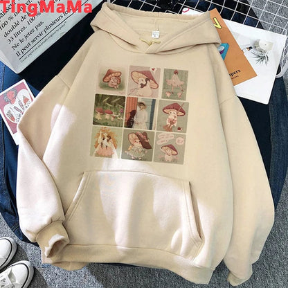 Eleganza Italiana Kawaii Mushroom Hoodies Women Cartoon Grunge Winter Warm Anime Graphic Streetwear Oversized Harajuku Unisex Sweatshirts Female Streetwear high fashion shein amazon temu target Walmart online