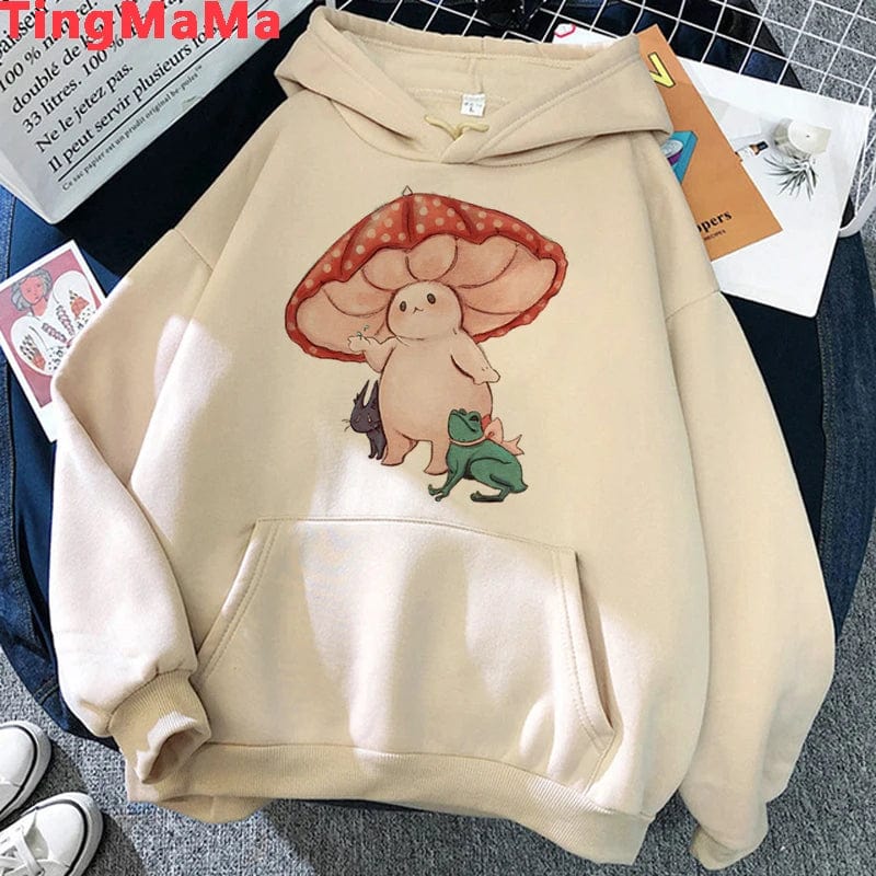 Eleganza Italiana Kawaii Mushroom Hoodies Women Cartoon Grunge Winter Warm Anime Graphic Streetwear Oversized Harajuku Unisex Sweatshirts Female Streetwear high fashion shein amazon temu target Walmart online