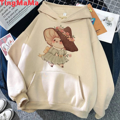 Eleganza Italiana Kawaii Mushroom Hoodies Women Cartoon Grunge Winter Warm Anime Graphic Streetwear Oversized Harajuku Unisex Sweatshirts Female Streetwear high fashion shein amazon temu target Walmart online