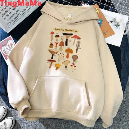 Eleganza Italiana Kawaii Mushroom Hoodies Women Cartoon Grunge Winter Warm Anime Graphic Streetwear Oversized Harajuku Unisex Sweatshirts Female Streetwear high fashion shein amazon temu target Walmart online