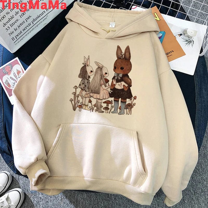 Eleganza Italiana Kawaii Mushroom Hoodies Women Cartoon Grunge Winter Warm Anime Graphic Streetwear Oversized Harajuku Unisex Sweatshirts Female Streetwear high fashion shein amazon temu target Walmart online