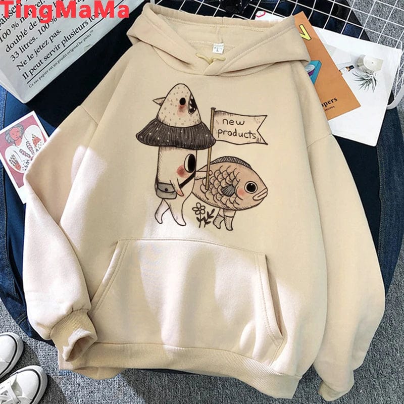 Eleganza Italiana Kawaii Mushroom Hoodies Women Cartoon Grunge Winter Warm Anime Graphic Streetwear Oversized Harajuku Unisex Sweatshirts Female Streetwear high fashion shein amazon temu target Walmart online