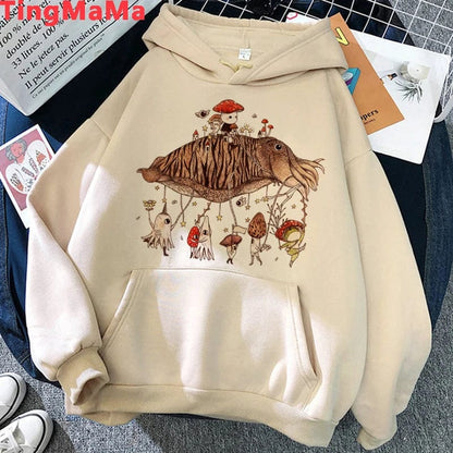 Eleganza Italiana Kawaii Mushroom Hoodies Women Cartoon Grunge Winter Warm Anime Graphic Streetwear Oversized Harajuku Unisex Sweatshirts Female Streetwear high fashion shein amazon temu target Walmart online