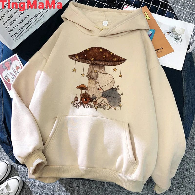 Eleganza Italiana Kawaii Mushroom Hoodies Women Cartoon Grunge Winter Warm Anime Graphic Streetwear Oversized Harajuku Unisex Sweatshirts Female Streetwear high fashion shein amazon temu target Walmart online